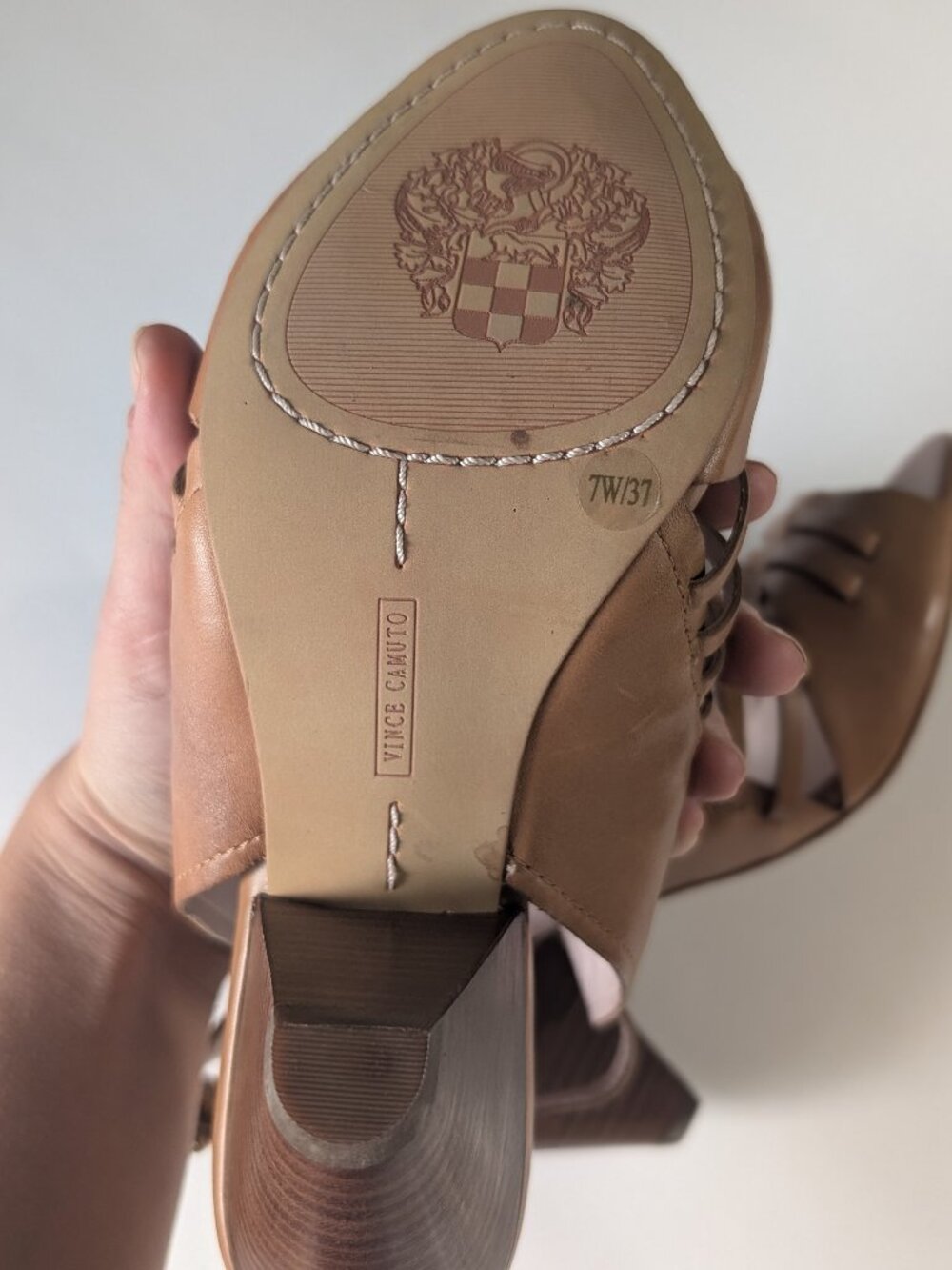Vince Camuto Effel Gladiator Cage Sandals Tan Leather Cone Heel Spring Boho 7W - Picture 5 of 5